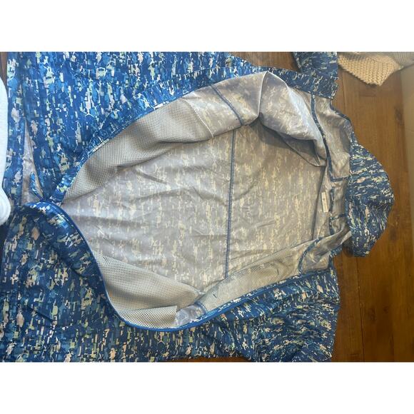 COLUMBIA BLUE WINDBREAKER MENS Large PFG ZIP UP JACKET PRINTED PATTERN GEOMETRIC - Picture 13 of 16